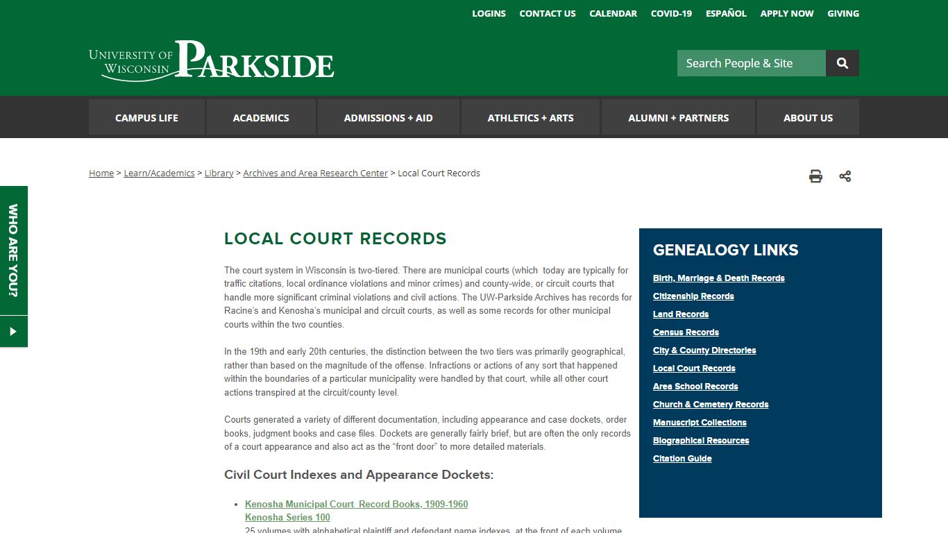 Local Court Records - University of Wisconsin–Parkside